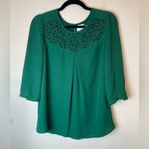 Anthropologie HD in Paris Cutout 3/4 Sleeve Blouse Green Women’s Size 0